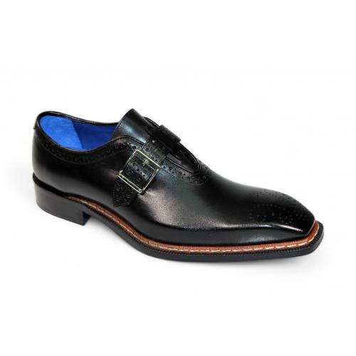 Emilio Franco "Filippo" Black Genuine Italian Calf Leather Monk Strap Dress Shoes.